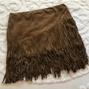 Suede fringe skirt